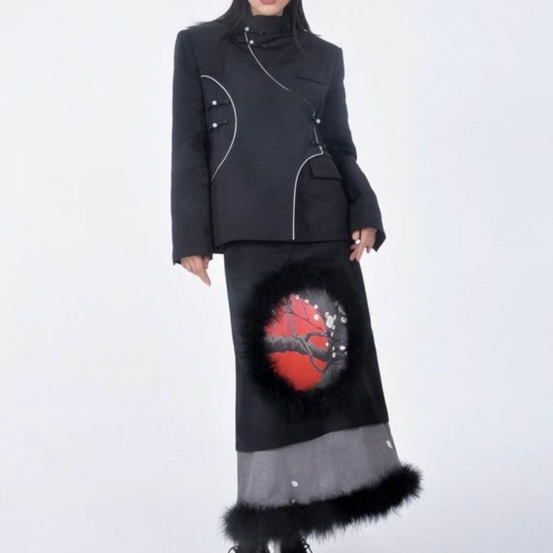 チャイハネ(チャイハネ)のEidolonGrain オリエンタル柄 ファー レイヤード ロングスカート レディースのスカート(ロングスカート)の商品写真