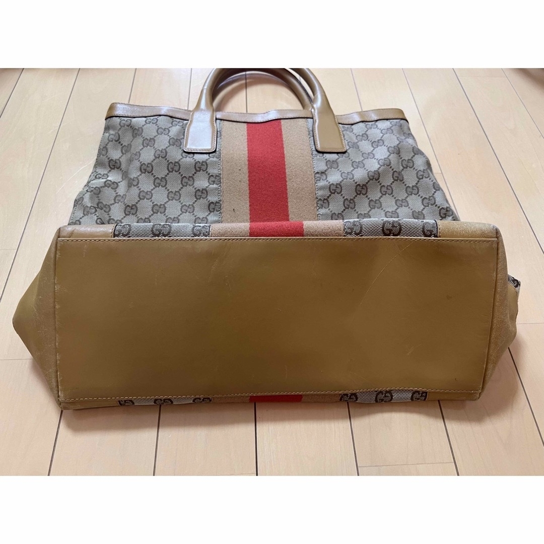 Gucci(グッチ)のGUCCI トートバッグ シェリーライン キャンバス レザー GG A4収納可能 レディースのバッグ(トートバッグ)の商品写真