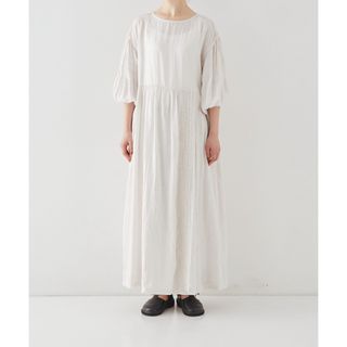 美品♪ ネストローブ リネン100% ギャザー ロングワンピース 羽織り 生成