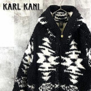 カールカナイ(Karl Kani)のカールカナイ ジップアップボアパーカー モノトーン 総柄 ブラック&ホワイト M(ブルゾン)