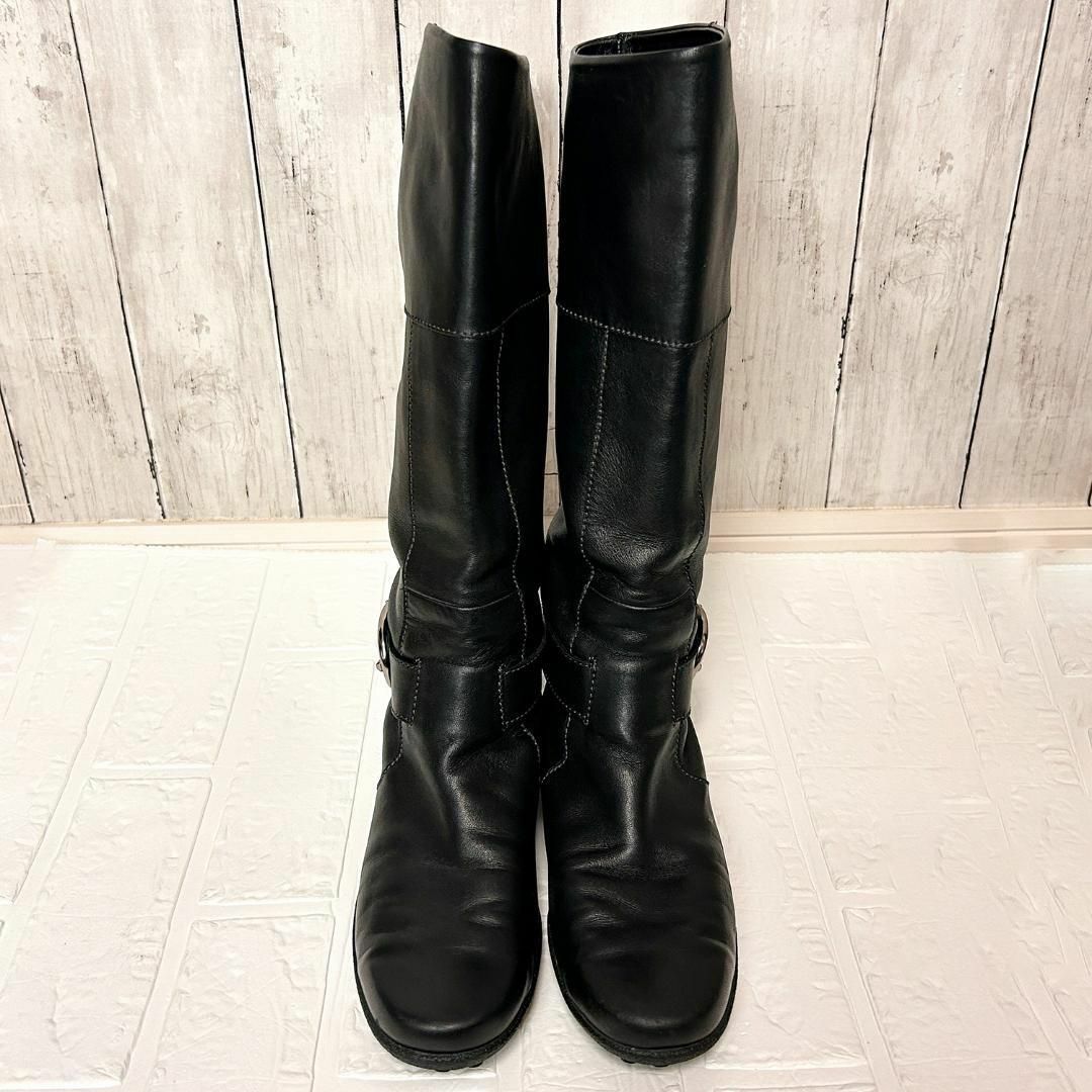 【良品】トッズ レザー ロング ブーツ フラット ブラック 37.5サイズ