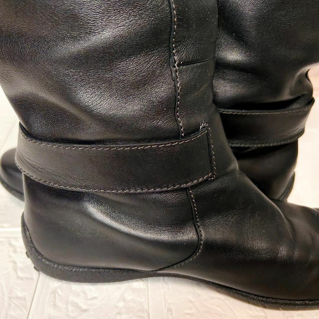 【良品】トッズ レザー ロング ブーツ フラット ブラック 37.5サイズ