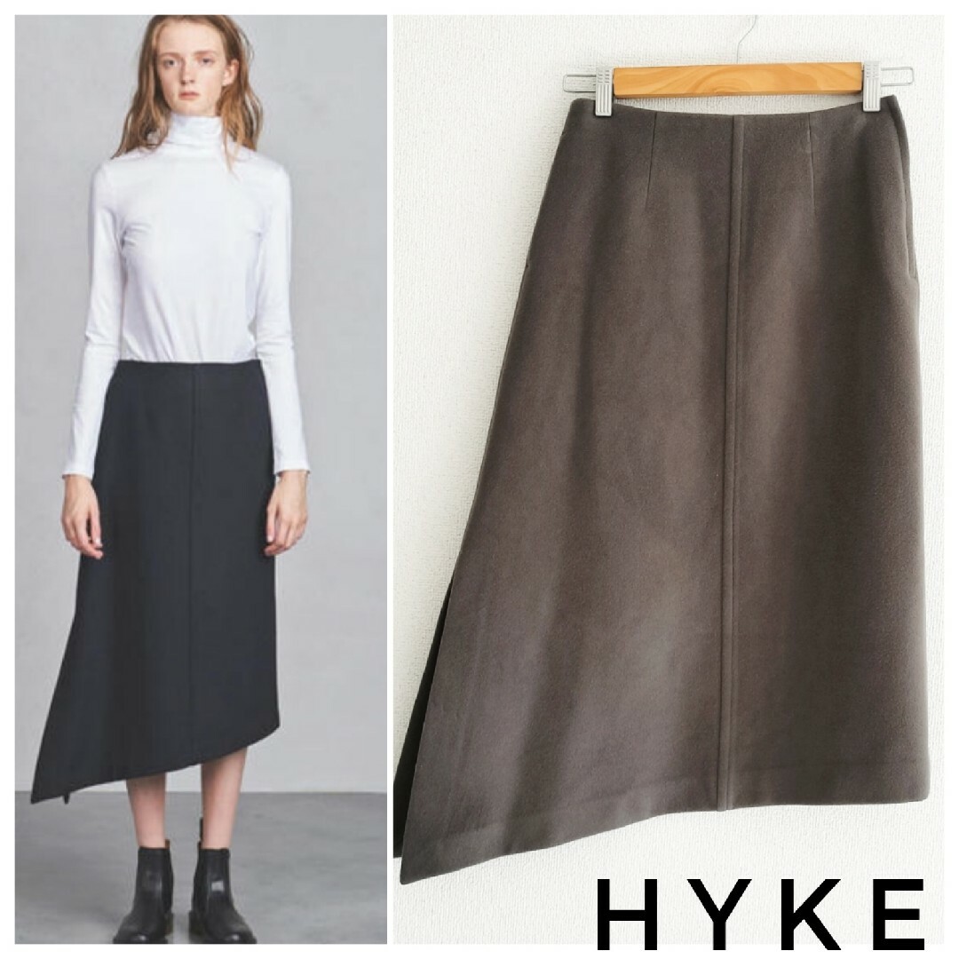 HYKE(ハイク)のHYKE メルトンアシンメトリースカート スモーキーブラウン 1 ハイク レディースのスカート(ロングスカート)の商品写真