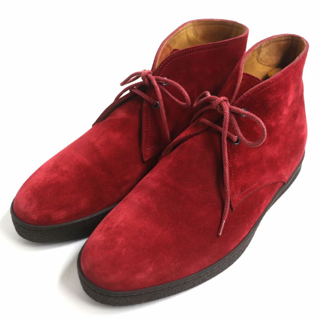 良品▼JOHN LOBB ジョンロブ 4613 TURF ターフ スウェードレザー チャッカブーツ/アンクルブーツ レッド 6 1/2 メンズ イタリア製 保存袋付約10cm高さ