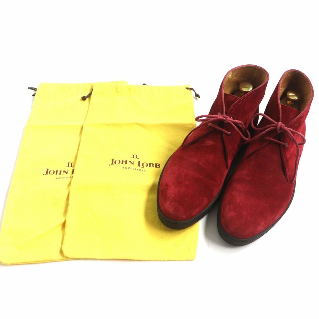 良品▼JOHN LOBB ジョンロブ 4613 TURF ターフ スウェードレザー チャッカブーツ/アンクルブーツ レッド 6 1/2 メンズ イタリア製 保存袋付約10cm高さ