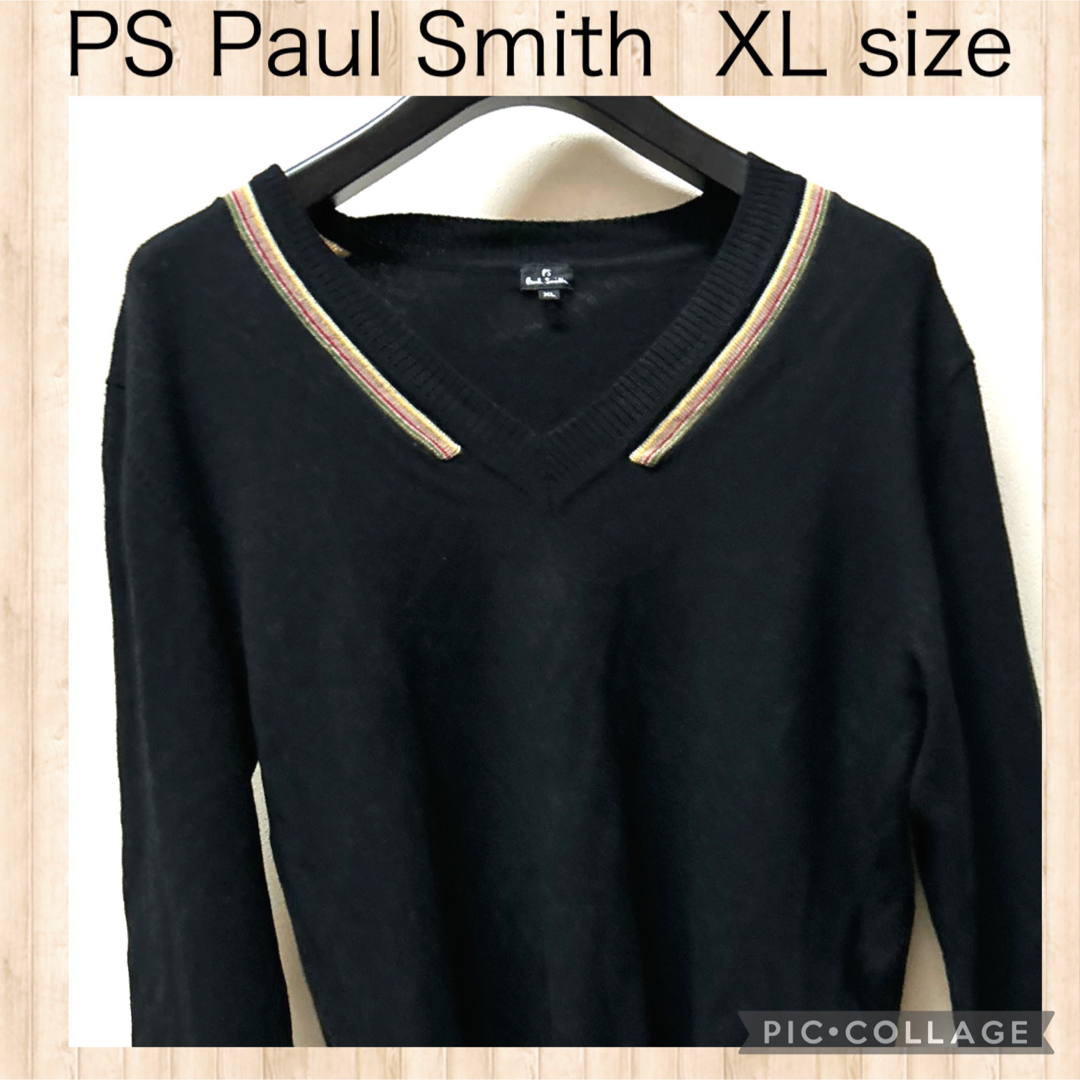 PS ポールスミス　ウール ニット セーター　マルチカラー　ブラック　V字　XL | フリマアプリ ラクマ
