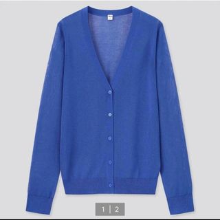 ユニクロ(UNIQLO)のユニクロ　ライトVネックカーディガン　ブルー　青(カーディガン)