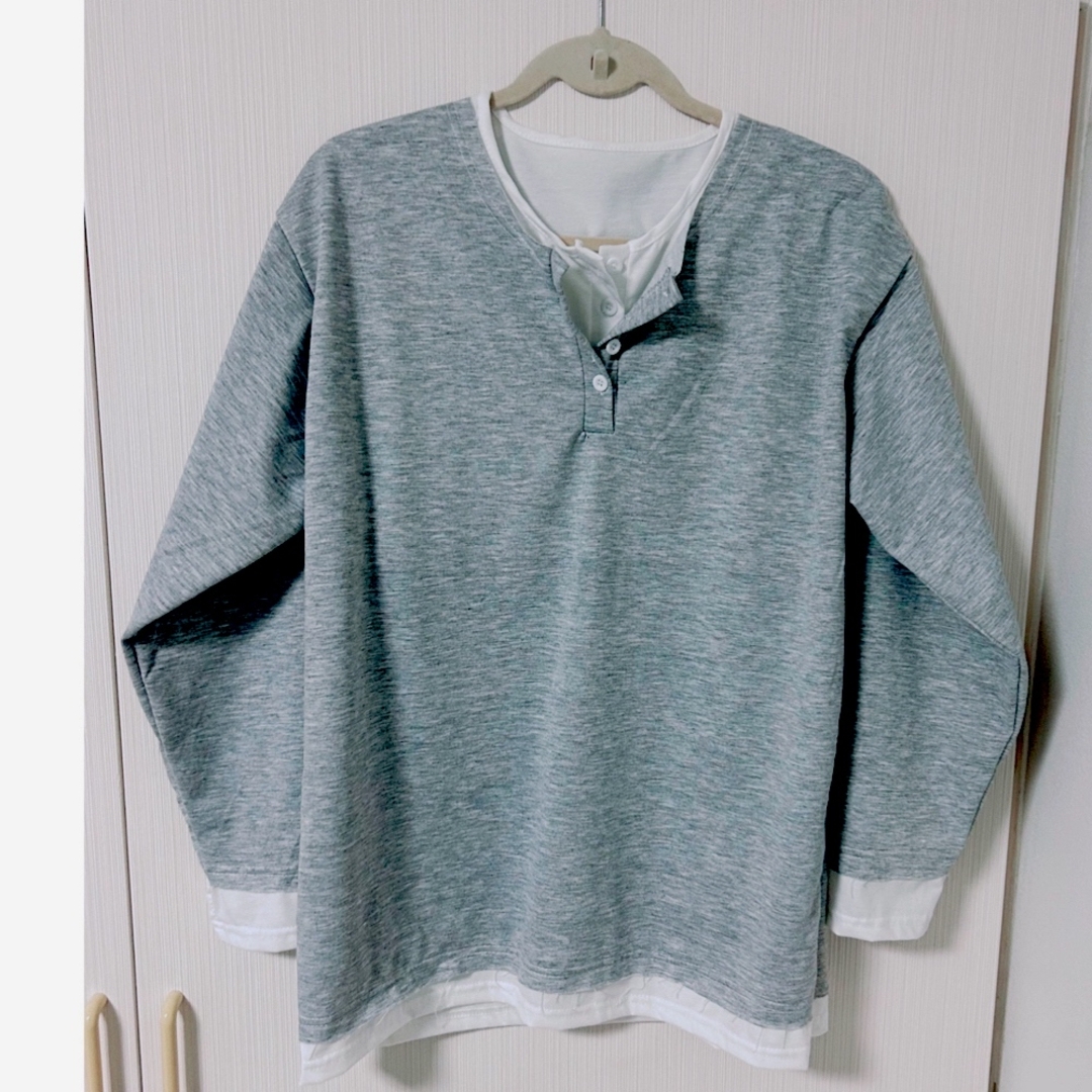 meJane  ルーズシルエットヘンリーネックドッキングロングTシャツ レディースのトップス(Tシャツ(長袖/七分))の商品写真
