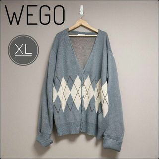 ウィゴー(WEGO)のWEGO ニットカーディガン　ＸＬ 水灰色アーガイル(ニット/セーター)