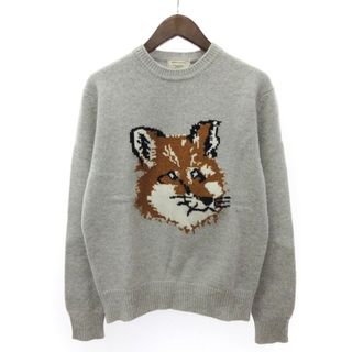 メゾンキツネ(MAISON KITSUNE')の未使用 メゾンキツネ ニットセーター ビッグフォックスヘッド ウール グレー S(ニット/セーター)