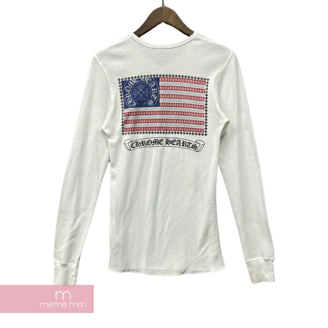 CHROME HEARTS American Flag Thermal L/S Tee クロムハーツ アメリカンフラッグサーマルロングスリーブTシャツ 長袖カットソー ロンT バック星条旗プリント ホースシュー ヴァインダガー ワッフル カットオフ ホワイト サイズM【231121】【-B】【me04】トップス