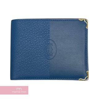 カルティエ(Cartier)のCartier Must De Cartier 6 Credit Card Wallet CRL3001920 カルティエ マストドゥカルティエ  6クレジットカードウォレット 二つ折り財布 カーフスキン ゴールドメタル装飾 ブルー【231122】【中古-A】【me04】(折り財布)