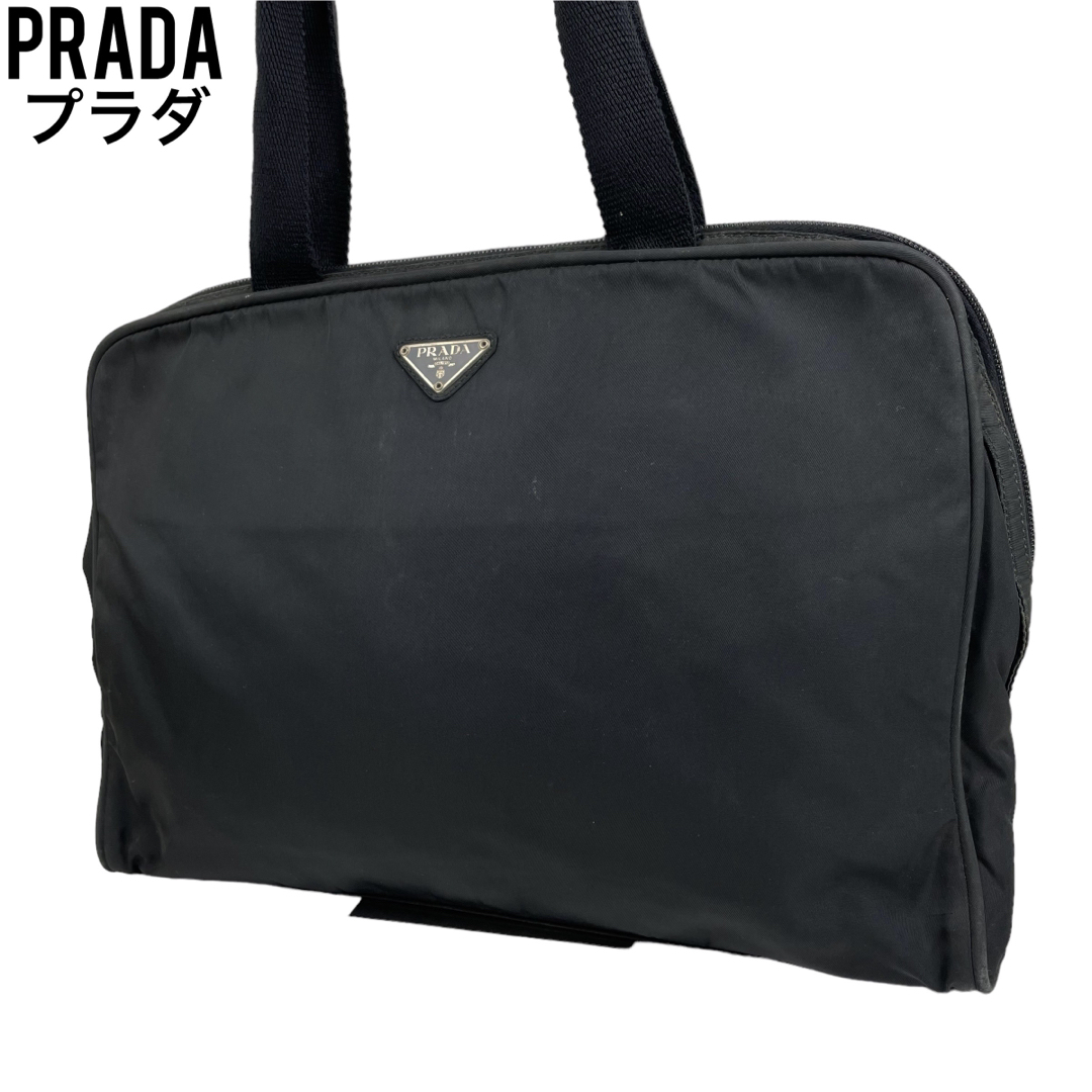 リアル ✨良品　PRADA ブラック プラダ PRADA 直売卸売直売卸売✨良品 プラダ　トートバッグ　ブラック　テスートナイロン　手提げ　黒  ショルダーバッグ プラダ　トートバッグ　ブラック　ナイロン　レザー　ブラック ✨良品　PRADA バッグ