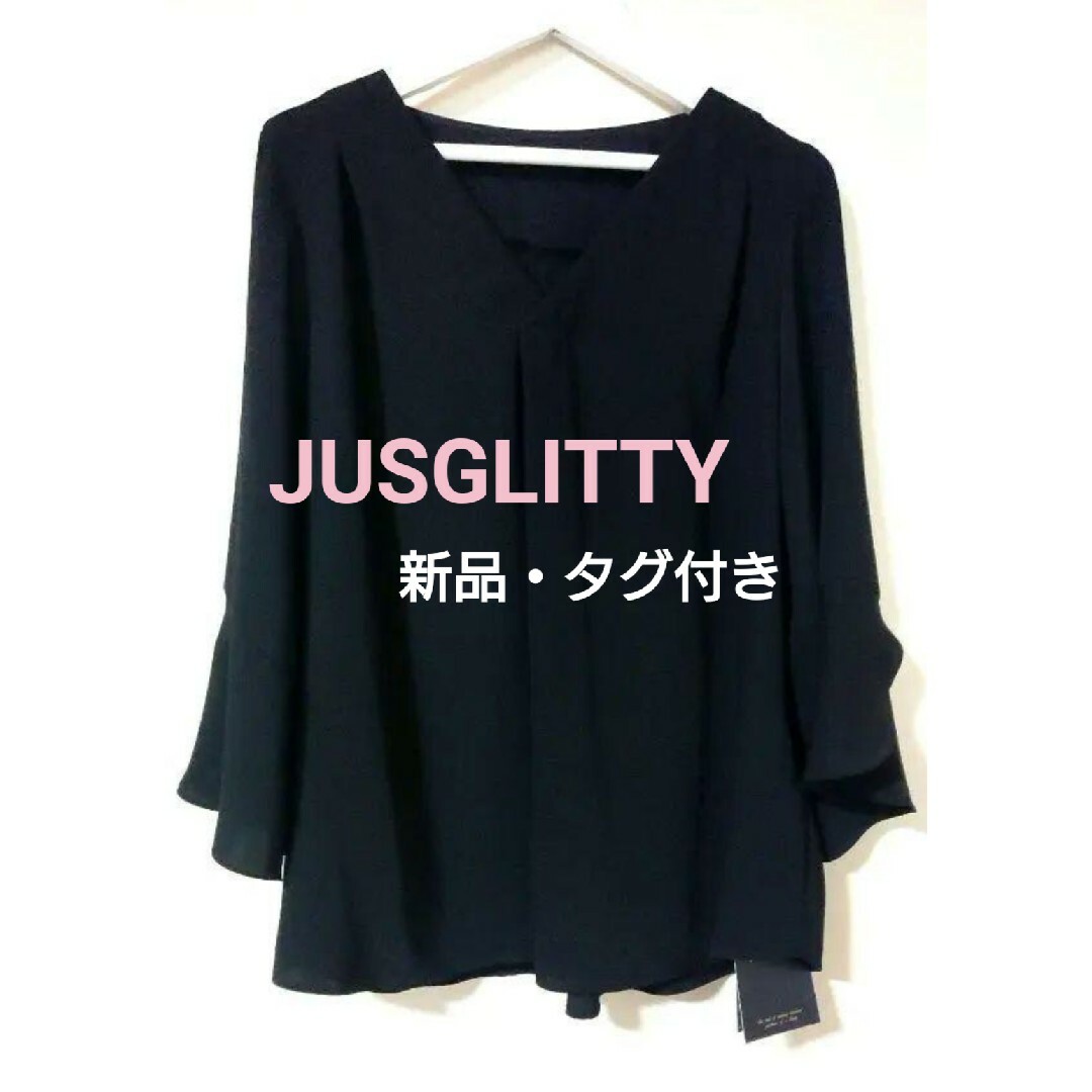 JUSGLITTY(ジャスグリッティー)の新品*JUSGLITTY [洗える]Vネックブラウス M 黒 レディースのトップス(シャツ/ブラウス(長袖/七分))の商品写真