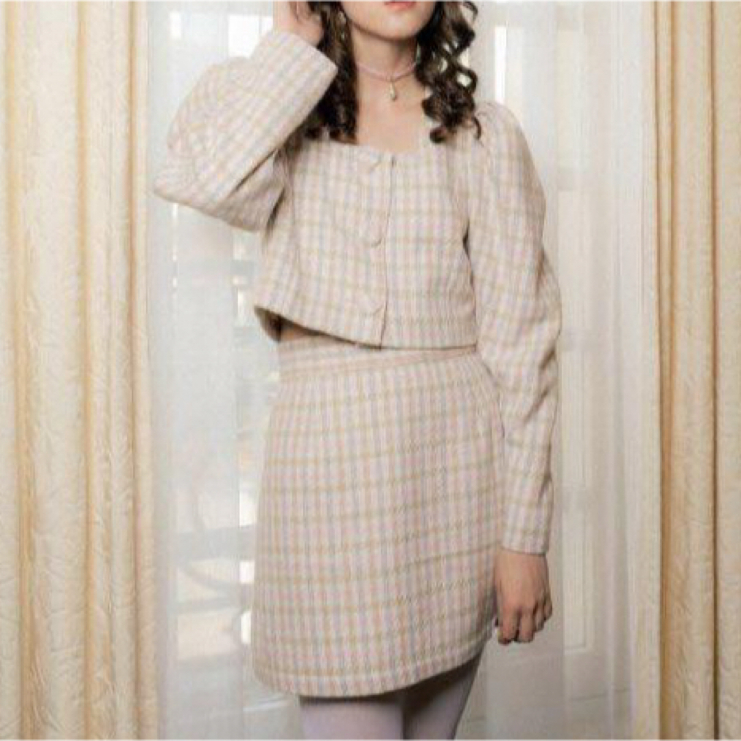 Honey mi Honey(ハニーミーハニー)のハニーミーハニー　hound tooth puff jacket &skirt レディースのレディース その他(セット/コーデ)の商品写真