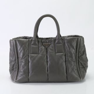 プラダ(PRADA)の美品 プラダ 三角ロゴ ナッパ ボンバー BN2647 レザー トート バッグ ショルダー ビジネス 通勤 鞄 グレー A4 メンズ ENT 1119-M13(トートバッグ)