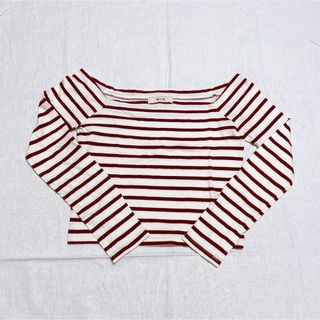 ミーア(MIIA)のMIIA ボーダー Tシャツ 赤白 長袖 クロップド丈 FREEサイズ 送料込み(Tシャツ(長袖/七分))