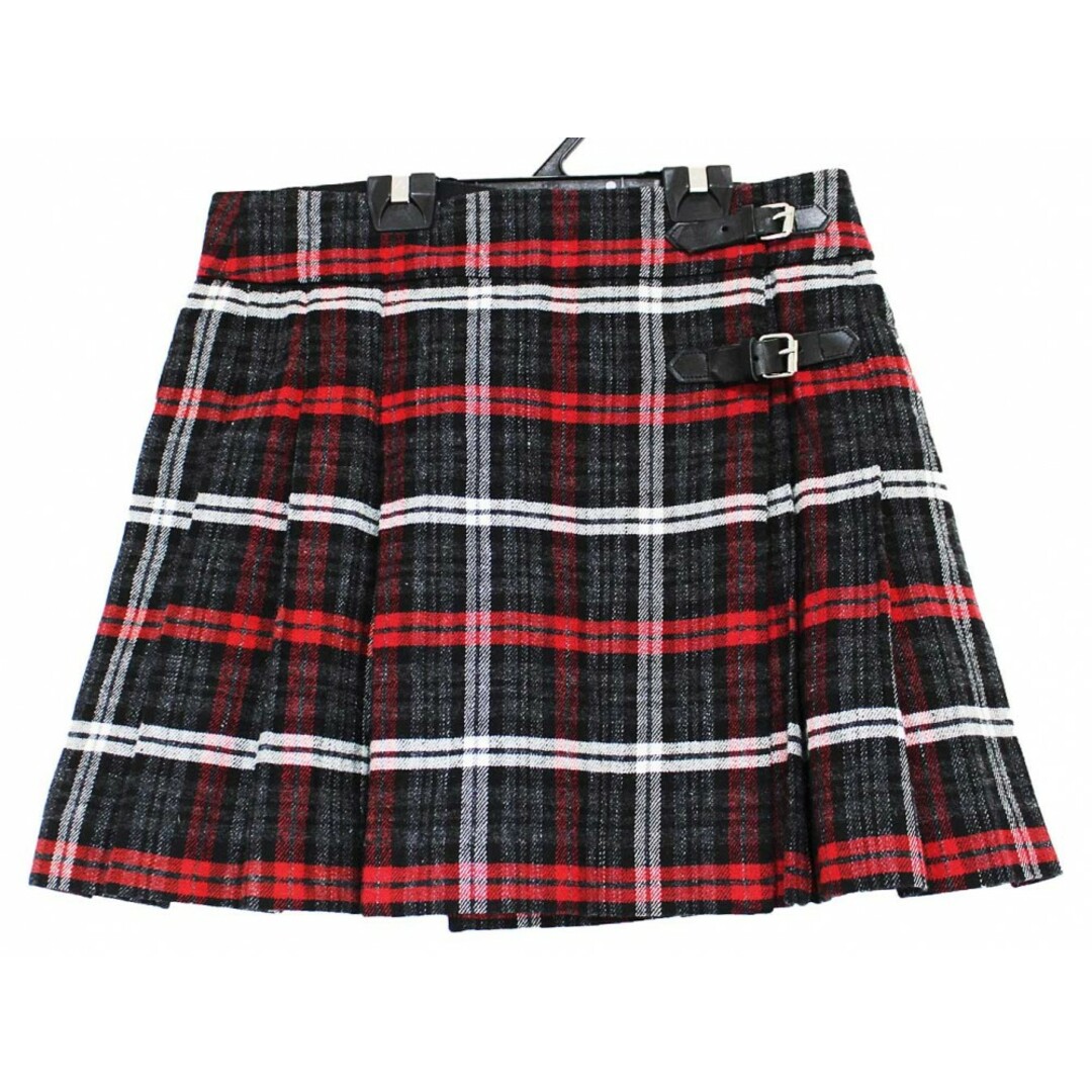 【秋物 新入荷!】[ボンポワン/BONPOINT]140cm ラップスカート/プリーツスカート グレ×赤系フォーマル お受験 見学会 説明会 お稽古 お教室 通塾 通学 スクール 冠婚葬祭【中古】子供服 キッズ kids ジュニア 女の子 秋冬 720132