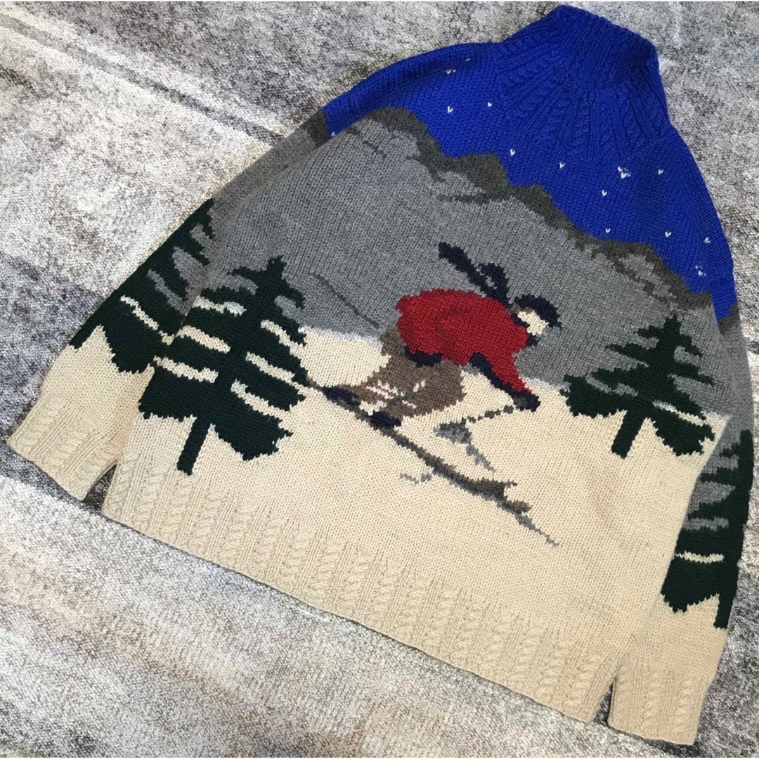 圧巻のデザイン 90's ラルフローレン スキー柄 雪柄 風景画 ニットセーター