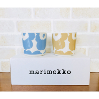 マリメッコ(marimekko)のマリメッコ　ウニッコ　スカイブルー　ベージュホワイト　ラテマグ(グラス/カップ)