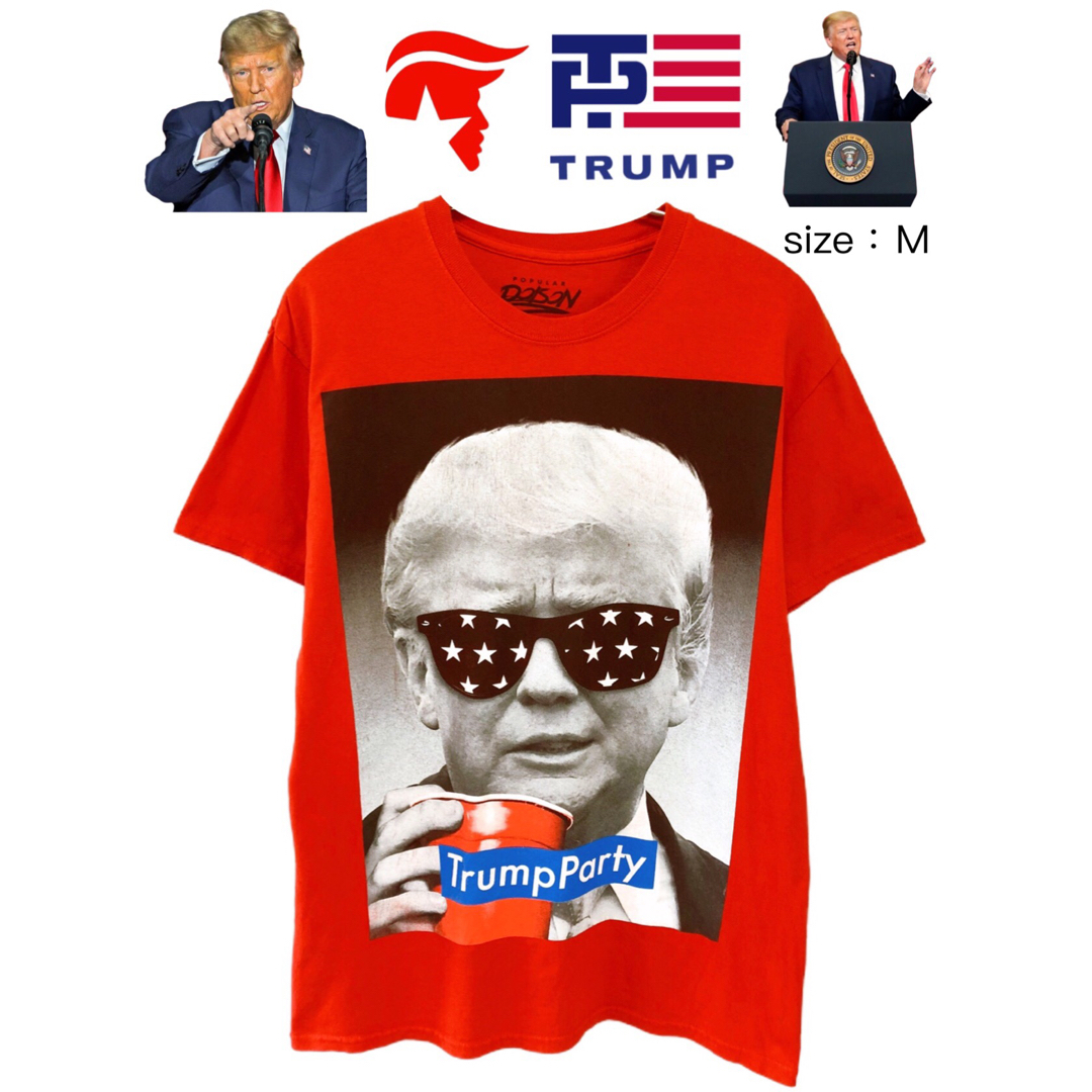 ドナルド・トランプ　Tシャツ　M　赤　USA古着　第45代アメリカ合衆国大統領 メンズのトップス(Tシャツ/カットソー(半袖/袖なし))の商品写真