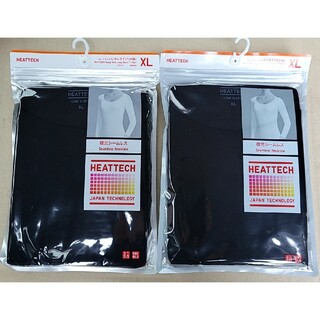 ユニクロ XL ヒートテックUネック XLサイズ 黒2枚 新品未使用(Tシャツ(長袖/七分))
