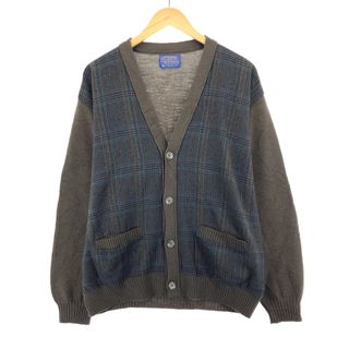 ペンドルトン(PENDLETON)の古着 70年代 ペンドルトン PENDLETON チェック柄 ウールニットカーディガン USA製 メンズL ヴィンテージ /eaa396718(カーディガン)