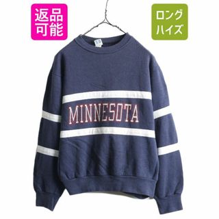 チャンピオン(Champion)の80s USA製 チャンピオン カレッジ プリント スウェット L 裏起毛 紺(スウェット)