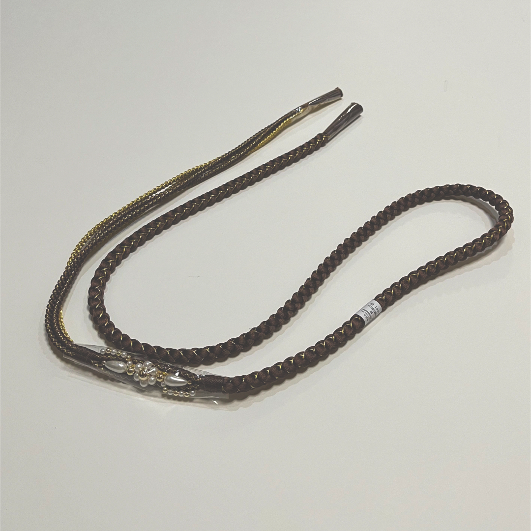 振袖用 帯締め✨帯締め灰茶✨灰茶と金色4本細紐 レディースの水着/浴衣(振袖)の商品写真