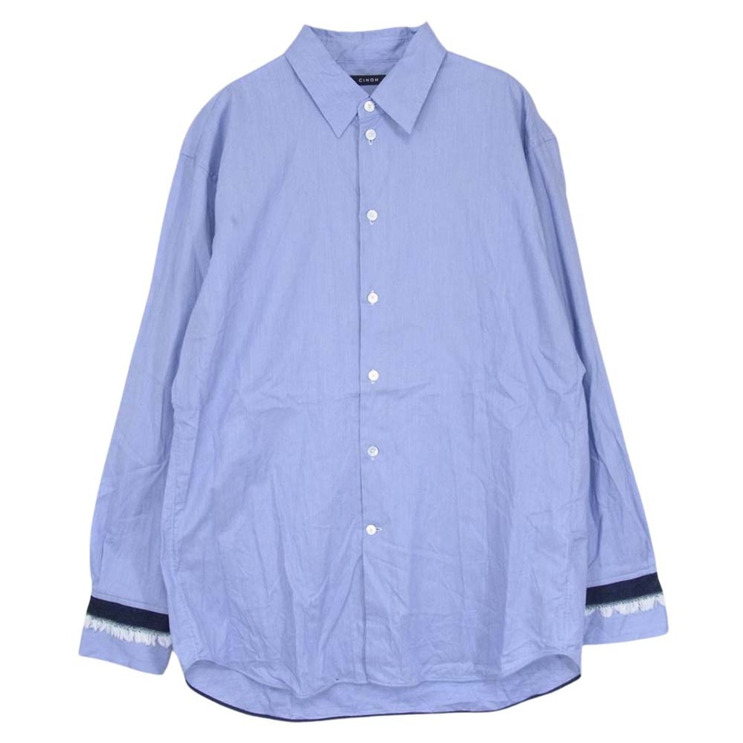 チノ CINOH 19AW  19WST303 Fringe Cuff & York Shirt フリンジ カフ 長袖 ヨーク シャツ ブルー系 46約48cm着丈