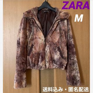 ザラ(ZARA)のザラ フェイクファー フード付きジャンパー ブルゾン レディースアウター 茶色系(ブルゾン)