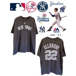 マジェスティック(Majestic)のMLB　ヤンキース　エルズベリー　22　Tシャツ　XL　グレー　USA古着(Tシャツ/カットソー(半袖/袖なし))