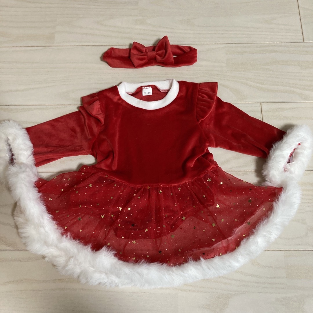 100クリスマス　サンタ ロンパース ワンピース 女子　子供服  ベビー　キッズ キッズ/ベビー/マタニティのキッズ服女の子用(90cm~)(ワンピース)の商品写真