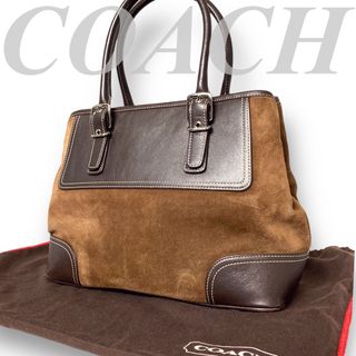 COACH コーチ　トートバッグ　ハンドバッグ　スウェード　本革　コンビ　茶　黒