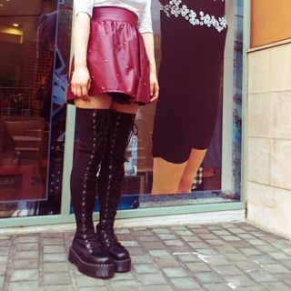 ドクターマーチン(Dr.Martens)の【激レア】Dr.Martens アギネスコラボ ニーハイブーツ UK6 黒 厚底(ブーツ)