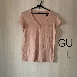 ジーユー(GU)のGU 半袖Tシャツ Vネック ポケット付き くすみピンク Lサイズ(Tシャツ(半袖/袖なし))
