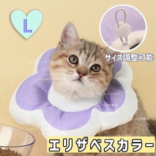 【パープルL】ソフト エリザベスカラー 術後ウェア 猫犬 皮膚病 雄雌 撥水 紫(猫)