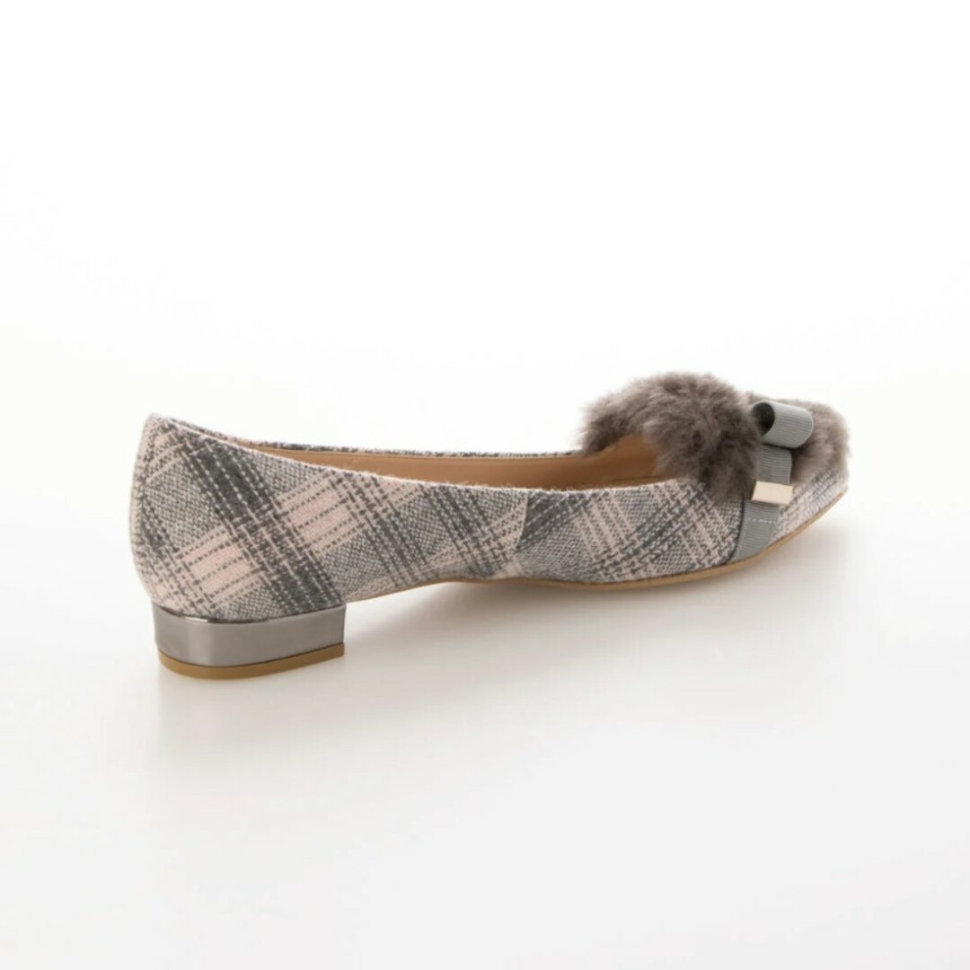 DIANA(ダイアナ)のDIANA ローヒールファーパンプス　ピンク×グレー チェック柄　23.0cm♡ レディースの靴/シューズ(ハイヒール/パンプス)の商品写真