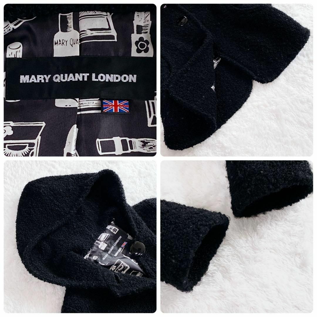 MARY QUANT(マリークワント)の日本製 マリークワント コート ウール デイジー ブラック コスメ 総柄 M レディースのジャケット/アウター(ニットコート)の商品写真