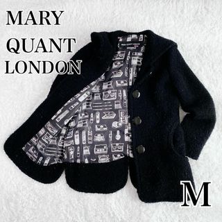 マリークワント(MARY QUANT)の日本製 マリークワント コート ウール デイジー ブラック コスメ 総柄 M(ニットコート)