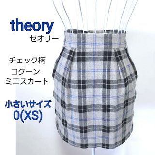 セオリー(theory)のセオリー 春秋冬 ウール ブラック×ブルー×グレー チェック柄 タイトスカート(ミニスカート)