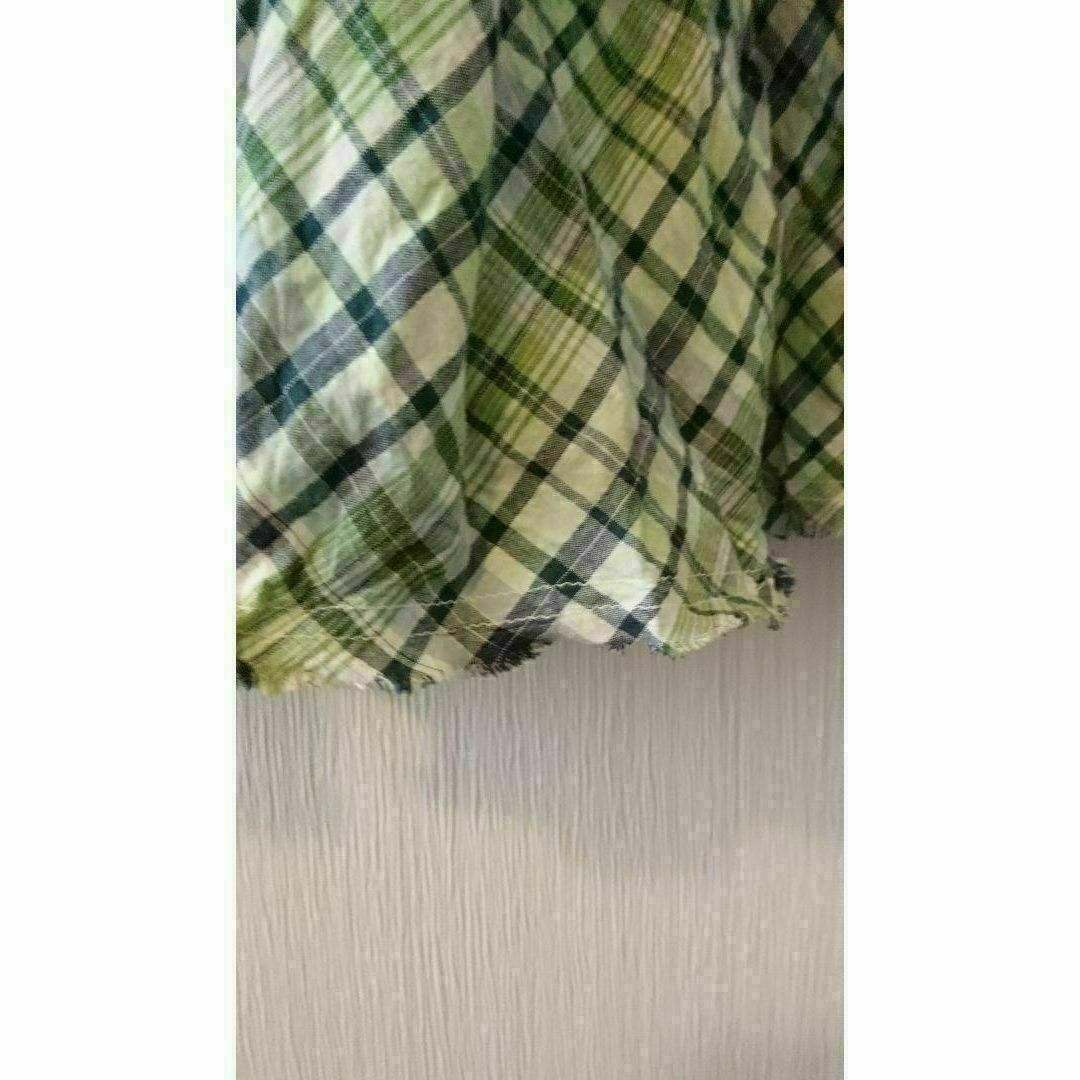 【美品】 ロングスカート　春夏　グリーン　チェック　Mサイズ　裏地　ウエストゴム レディースのスカート(ロングスカート)の商品写真