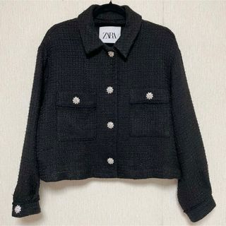 ZARA WOMAN コットンツイード ブラック ノーカラー