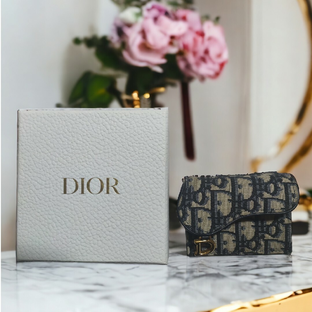 Christian Dior 三つ折り財布 オブリークジャガード SADDLE実使用がない中古品A