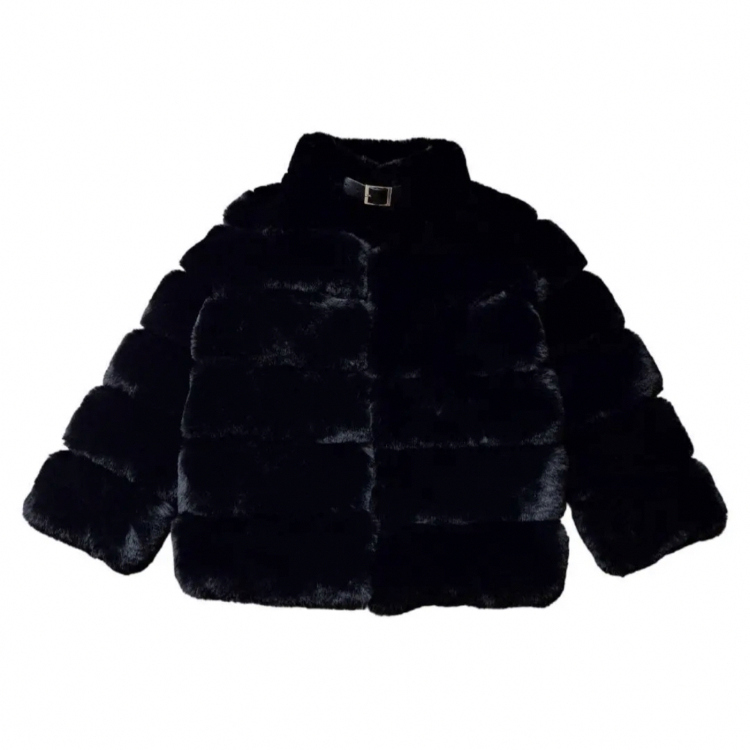 レディース美品♡エステラケー Faux Fur Coat ボーダーエコファーコート 黒