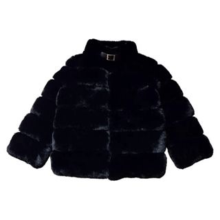 ハーリップトゥ(Her lip to)の美品♡エステラケー Faux Fur Coat ボーダーエコファーコート 黒(毛皮/ファーコート)