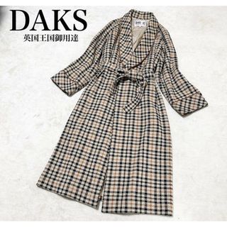 ダックス(DAKS)のDAKS チェックのロングガウンコート★Lサイズ★カシミヤ、ウール混★(ロングコート)