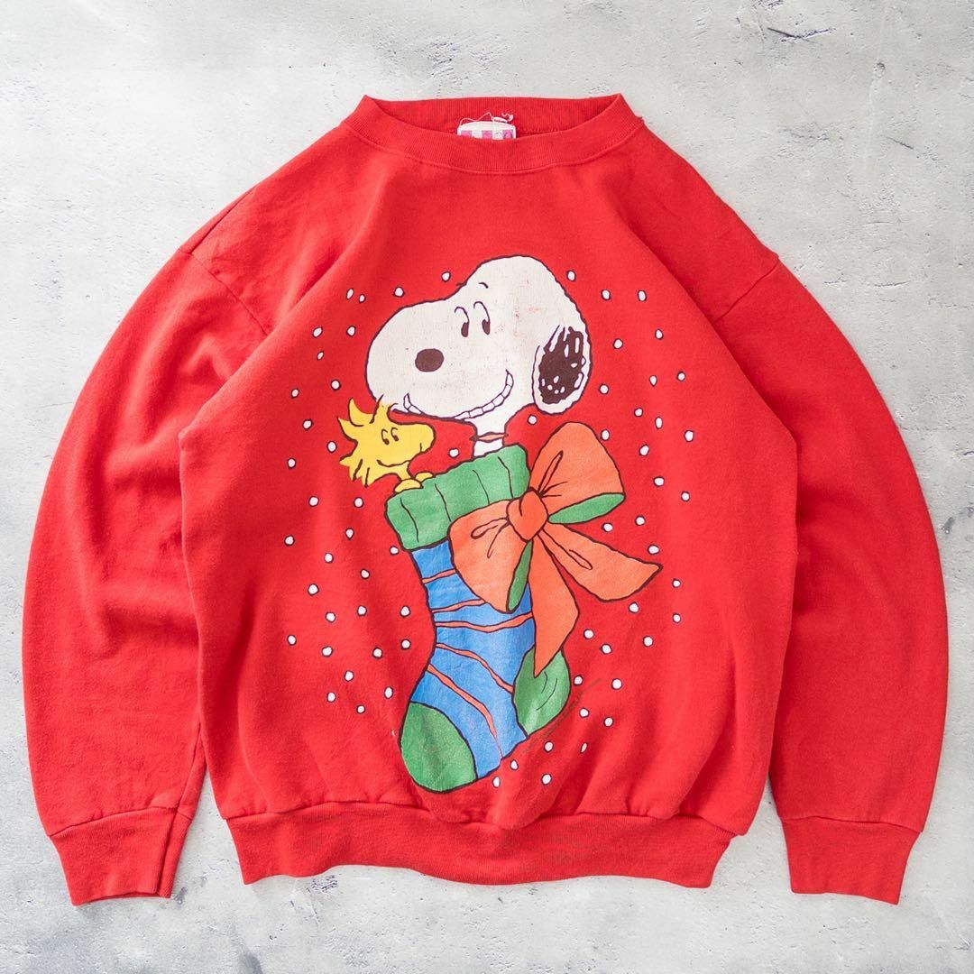 PEANUTS(ピーナッツ)のPEANUTS スウェット スヌーピー 80s クリスマス ヴィンテージ 古着 レディースのトップス(トレーナー/スウェット)の商品写真