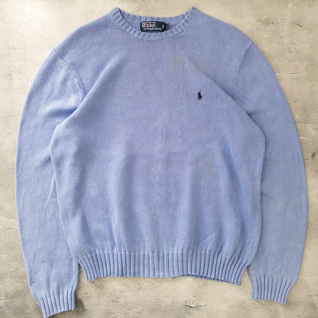 POLO RALPH LAUREN(ポロラルフローレン)のPolo ラルフローレン ニット セーター 90s コットン アメカジ ブルー メンズのトップス(ニット/セーター)の商品写真