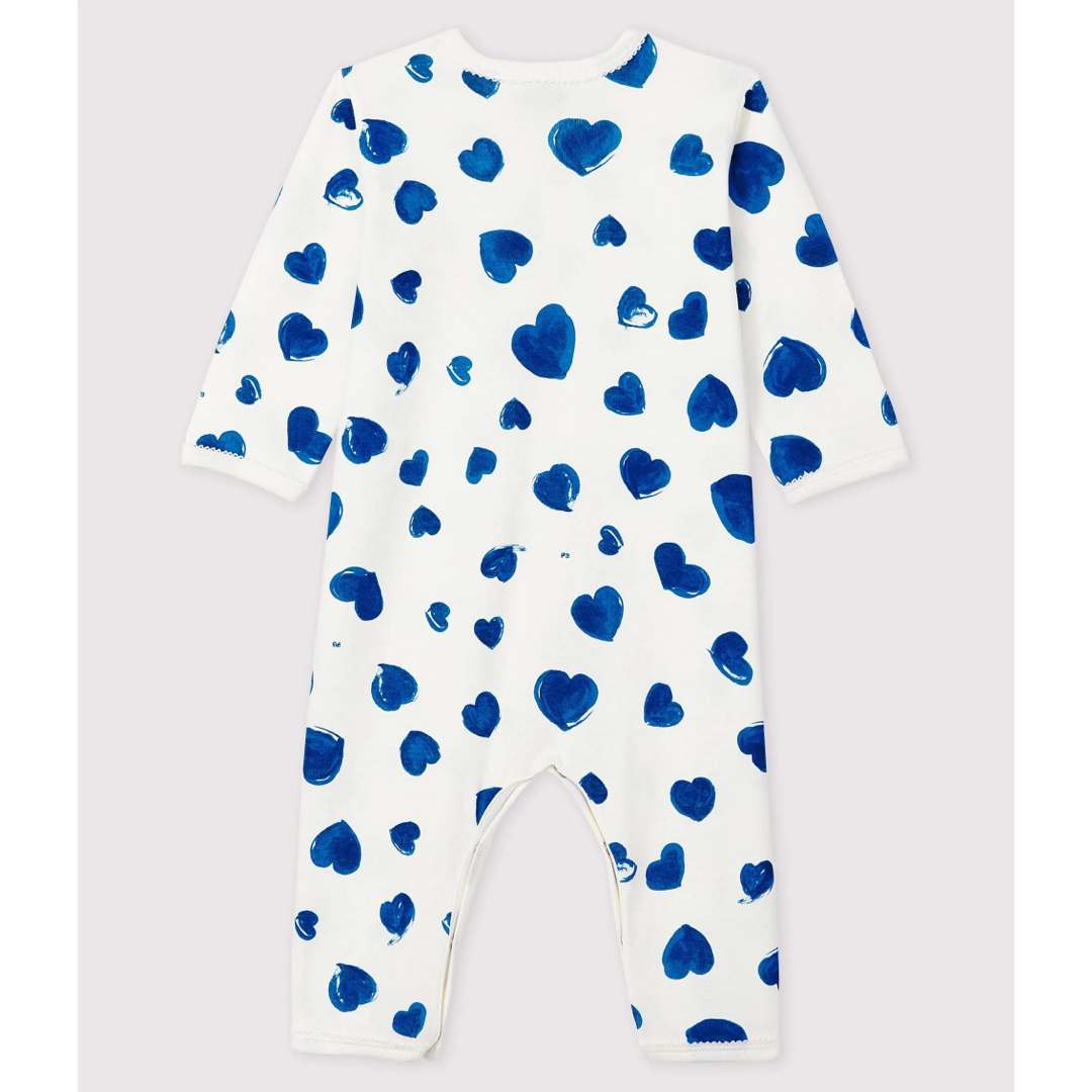 PETIT BATEAU(プチバトー)のプチバトー　足なしロンパース　ハート柄プリント　前開き　新生児　リボン　レース キッズ/ベビー/マタニティのベビー服(~85cm)(ロンパース)の商品写真